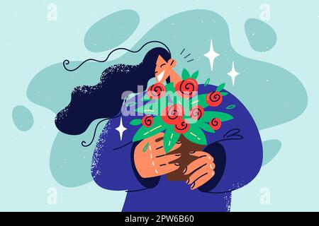 Lächelnde Frau mit Blumen in den Händen Stock Vektor