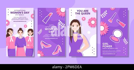 International Women Day Social Media Stories Flat Cartoon Handgezeichnete Vorlagen Illustration Stock Vektor