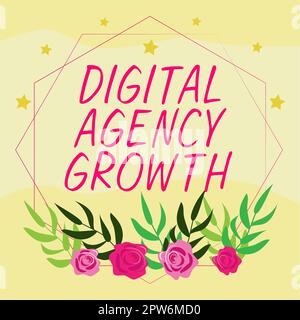 Das Schild zeigt das Wachstum der digitalen Agentur, das Geschäftsmodell zeigt den Fortschritt des Grafikdesigns und des Werbetexts Stockfoto