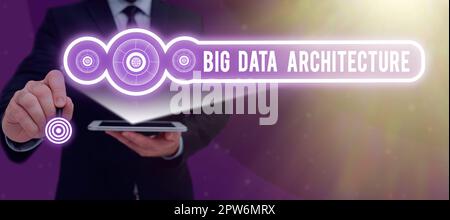 Textunterschrift zur Darstellung der Big-Data-Architektur, konzeptionelles Foto zur Verarbeitung der Analyse zu großer Daten Stockfoto