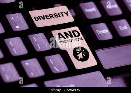 Konzeptionelle Darstellung Vielfalt und Inklusion, Wort geschrieben auf Bereich menschlicher Unterschied umfasst ethnische Zugehörigkeit Geschlecht Stockfoto