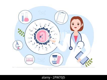 Fertilitätsklinik für Unfruchtbarkeitsbehandlung bei Paaren und bearbeitet in-vitro-Fertilisationsprogramme in flachen Cartoon Handgezeichnete Vorlagen Illustration Stockfoto