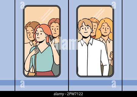 Leute in der Nähe von Türen in der U-Bahn Stock Vektor