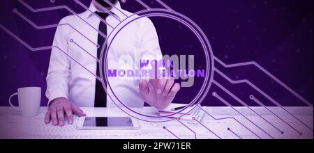 Inspiration für die Modernisierung der Schilderarbeiten, die Änderung des Geschäftskonzepts für Produktservice und -Prozess, um neue Funktionen und Fähigkeiten zu integrieren Stockfoto