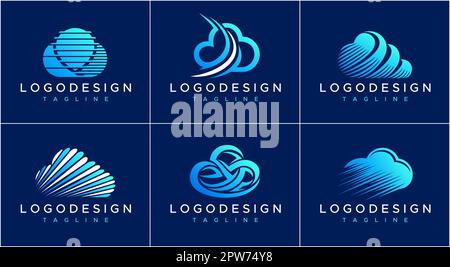 Modernes Design für das Cloud-Server-Logo. Sammlung von Cloud-Logo-Vektoren. Stock Vektor