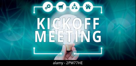 Schreiben mit Text Kickoff Meeting, Business Idea Special Discussion on the Legalalities involved in the project Stockfoto
