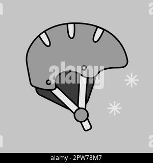 Helmet for skiing, snowboarding, extreme sports and bicycle vector isolated grayscale icon. Graph symbol for travel and tourism web site and apps desi Stock Photo