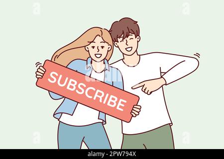 Wunderschönes Paar von Mann und Frau, Lächeln Show-Abonnent Stock Vektor