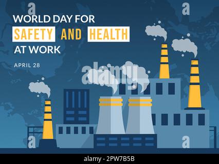 Welttag der Sicherheit und Gesundheit am Arbeitsplatz am 28. April Illustration mit Mechanic Tool in Flat Cartoon Hand gezeichnet für Web-Banner oder Landing-Page-Vorlage Stock Vektor