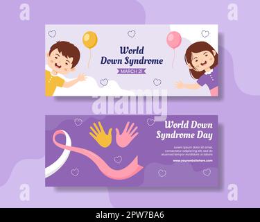 World Down Syndrome Day Horizontales Banner Flacher Cartoon Handgezeichnete Vorlagen Illustration Stock Vektor