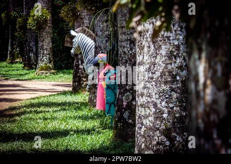 Beispiel für ein Foto mit mehreren verschiedenen Ebenen, auf dem Bäume und Skulpturen im Zoo in Marechal Floriano im Bundesstaat Espírito Santo zu sehen sind. Februar 12 Stockfoto