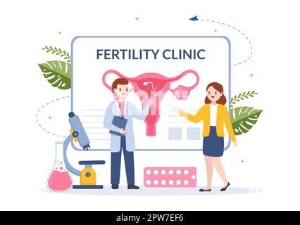 Fertilitätsklinik für Unfruchtbarkeitsbehandlung bei Paaren und bearbeitet in-vitro-Fertilisationsprogramme in flachen Cartoon Handgezeichnete Vorlagen Illustration Stockfoto