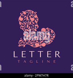 Logo mit dekorativem L-Buchstaben in Blattform. Initiale des L-Logo-Vektors mit Blumenmuster. Stock Vektor
