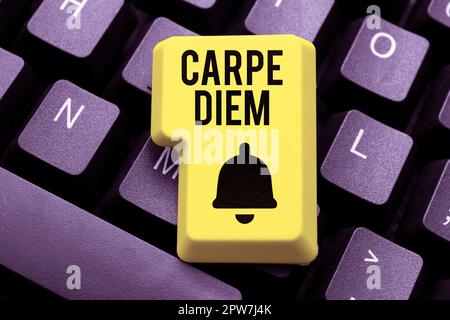 Textunterschrift mit Carpe Diem, Word für ein öffentliches Festival, bei dem die Leute Musik und Tanz spielen Stockfoto