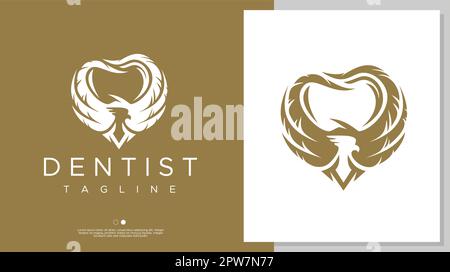 Eagle Dental Logo-Designvorlage. Luxuriöser Vektor mit Vogelzahnlogo. Stock Vektor