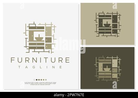 Minimalistische Möbelvorlage mit Logo. Moderner Grafikvektor mit Logo für den Innenbereich. Stock Vektor