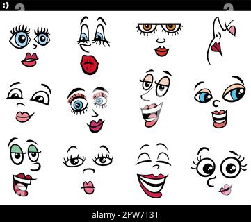 Set aus Gesichtern oder Designelementen für Cartoon-Figuren für Damen Stock Vektor