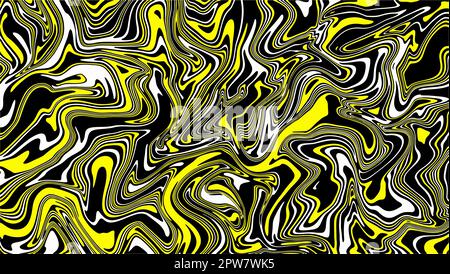 Gelb auf schwarz, moderner, flüssiger Marmorhintergrund. Gemütliches Acrylgemälde. Stock Vektor