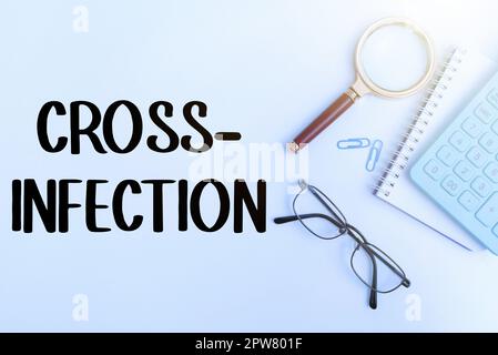 Schild zeigt Kreuzinfektion, Geschäftskonzept krankheitsverursachender Mikroorganismus übertragen zwischen verschiedenen Arten Stockfoto