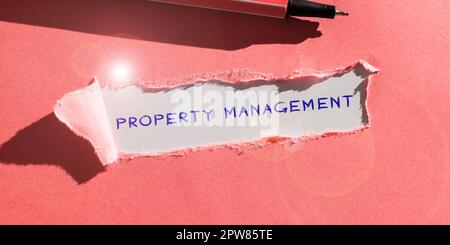 Handgeschriebenes Schild Property Management, Konzept bedeutet Aufsicht über Immobilien Wert der Anlage erhalten Stockfoto