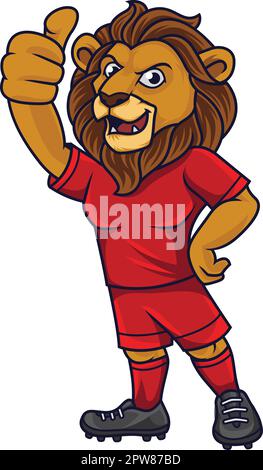 Das Fußball-Maskottchen des Cartoons zeigt Daumen nach oben Stock Vektor