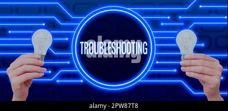 Textsymbol zeigt Fehlerbehebung, Business Showcase eine Handlung der Untersuchung oder des Umgangs mit den Problemen ist aufgetreten Stockfoto