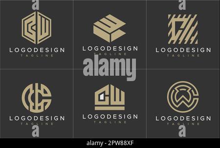 CW C W Logo Design Vorlagensatz. Modern CW C W Letter Logo Kollektion. Stock Vektor
