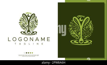 Logo mit menschlichem Blatt in Kombination mit Wassertropfen. Abstrakte Bio-Marke mit People-Logo. Stock Vektor