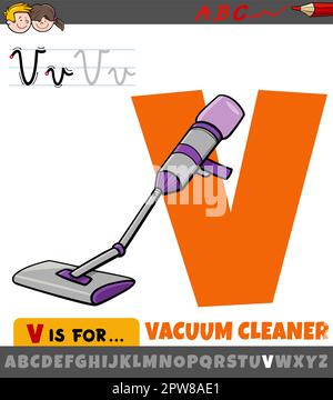 Buchstabe V aus dem Alphabet mit Staubsauger Stock Vektor