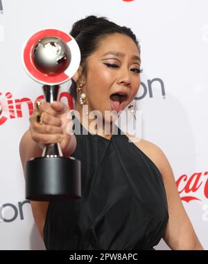 Las Vegas, USA. 27. April 2023. Stephanie Hsu trifft am 27. April 2023 in Las Vegas, Nevada, bei den Big Screen Achievement Awards auf der CinemaCon 2023 im Caesars Palace ein © JPA/AFF-USA.com Gutschein: AFF/Alamy Live News Stockfoto