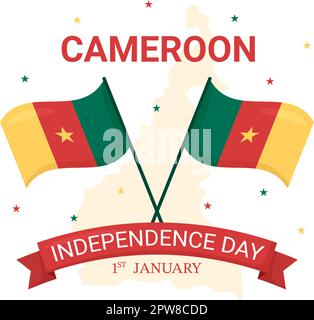 Happy Cameroon Independence Day am 1.. Januar mit kamerunischer Flagge und Gedenkfeiertag in flacher Cartoon Handgezeichnete Vorlagen Illustration Stock Vektor