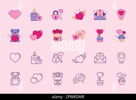 Valentinstag flache Vektorsymbole Stock Vektor