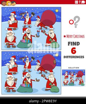 Unterschiede Spiel für Kinder mit Santa Claus Zeichen Stock Vektor