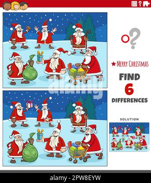 Unterschiedsspiel für Kinder mit Weihnachtsmann-Figuren Stock Vektor