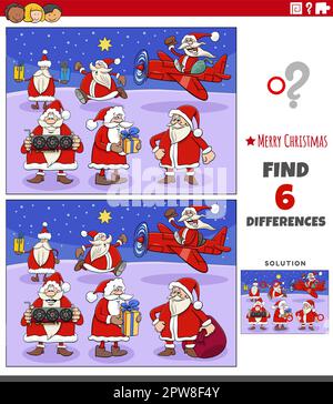 Aufgabe „Unterschiede“ für untergeordnete Elemente mit Weihnachtsklauseln Stock Vektor