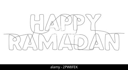 One continuous line of Ramadan word. Stock Vector