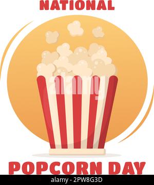 National Popcorn Day am 19.. Januar mit einer großen Box mit roten und weißen Streifen in flachen Cartoon-Hintergrund handgezeichnete Vorlagen Illustration Stock Vektor