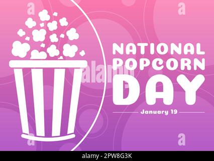 National Popcorn Day am 19.. Januar mit einer großen Box mit roten und weißen Streifen in flachen Cartoon-Hintergrund handgezeichnete Vorlagen Illustration Stock Vektor