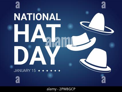 National hat Day gefeiert jedes Jahr am 15.. Januar mit Fedora Hüte, Mütze, Cloche oder Derby in Flat Cartoon Hand Drawn Templates Illustration Stock Vektor