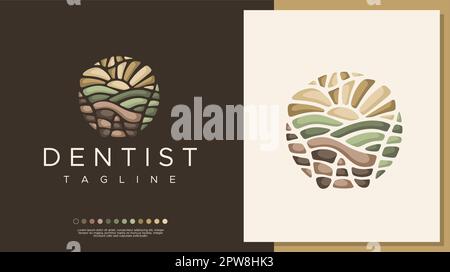 Kreisförmiges Dentallogo-Design-Template im Querformat Vektorgrafik des Nature Tooth Logos. Stock Vektor