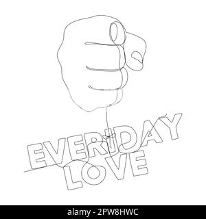 Eine ununterbrochene Handlinie mit einer Schnur mit dem Wort "Everyday Love". Stock Vektor