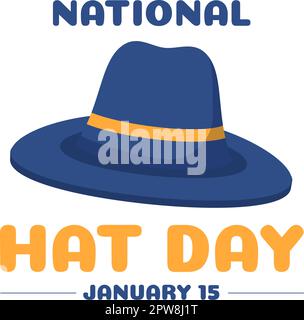 National hat Day gefeiert jedes Jahr am 15.. Januar mit Fedora Hüte, Mütze, Cloche oder Derby in Flat Cartoon Hand Drawn Templates Illustration Stock Vektor