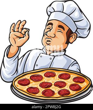 Pizza-Koch-Zeichentrickfigur Stock Vektor