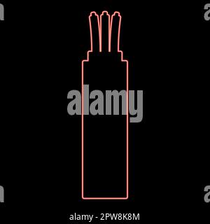 Neondraht Elektrokabel gekrümmte Lichtwellenleiter rot Farbvektor Abbildung flach Stock Vektor