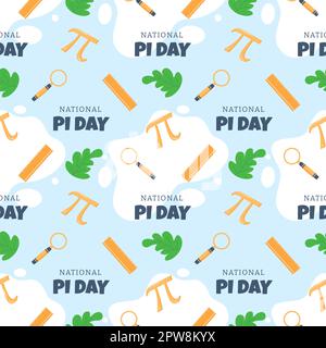 Pi Day Nahtloses Musterdesign mit mathematischen Konstanten oder gebackenem Kuchen in Vorlage handgezeichnete Cartoon-Flachdarstellung Stock Vektor