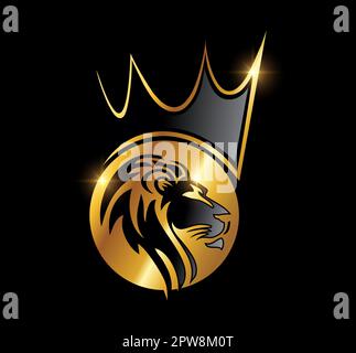 Goldenes Löwenkopf-Symbol mit Crown-Logo-Vektor Stock Vektor
