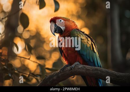 Papagei auf einem Zweig bunte Vogelkunst Stockfoto