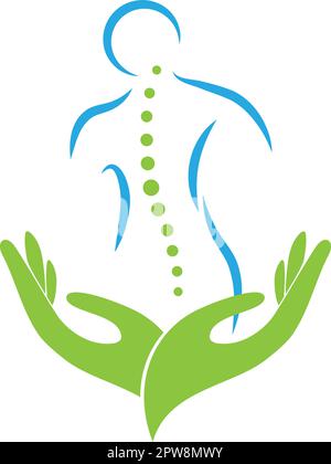 Mensch und Wirbelsäule, Chiropraktiker, Physiotherapie, Orthopädie und Massage Logo, Icon Stock Vektor