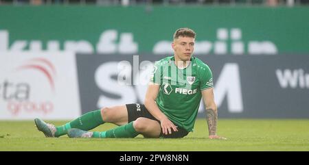 Münster, Deutschland. 28. April 2023. firo: 28.04.2023 Fußball, Fußball, Saison der Regionalliga, 2022/2023, Regionalliga West, Rückflug, 32. Spieltag SC Preussen Munster, SCP, Preussen Münster - Fortuna Köln 1:3 Nicolai Remberg, On the Ground Kredit: dpa/Alamy Live News Stockfoto