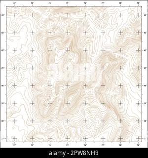 Imaginäre topographische Konturkarte mit Koordinatenraster Stock Vektor